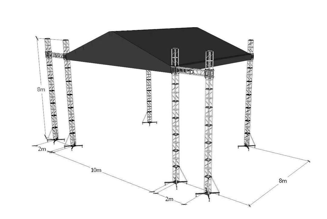 Bolt Truss Arched Roof Truss for Concert Stage Triangle Roof Outdoor Truss System 10x8x8m with 2 Wings-4m 螺栓桁架拱形屋顶桁架适用于音乐会舞台三角屋顶户外桁架系统 10x8x8m 带 2 个翼 - 4m