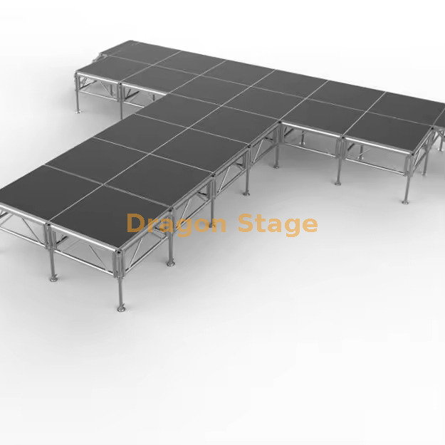 7.32x7.32m T-Shape Modular Aluminum Mobile Stage with Stairs 7.32x7.32m T型模块化铝合金移动舞台带楼梯