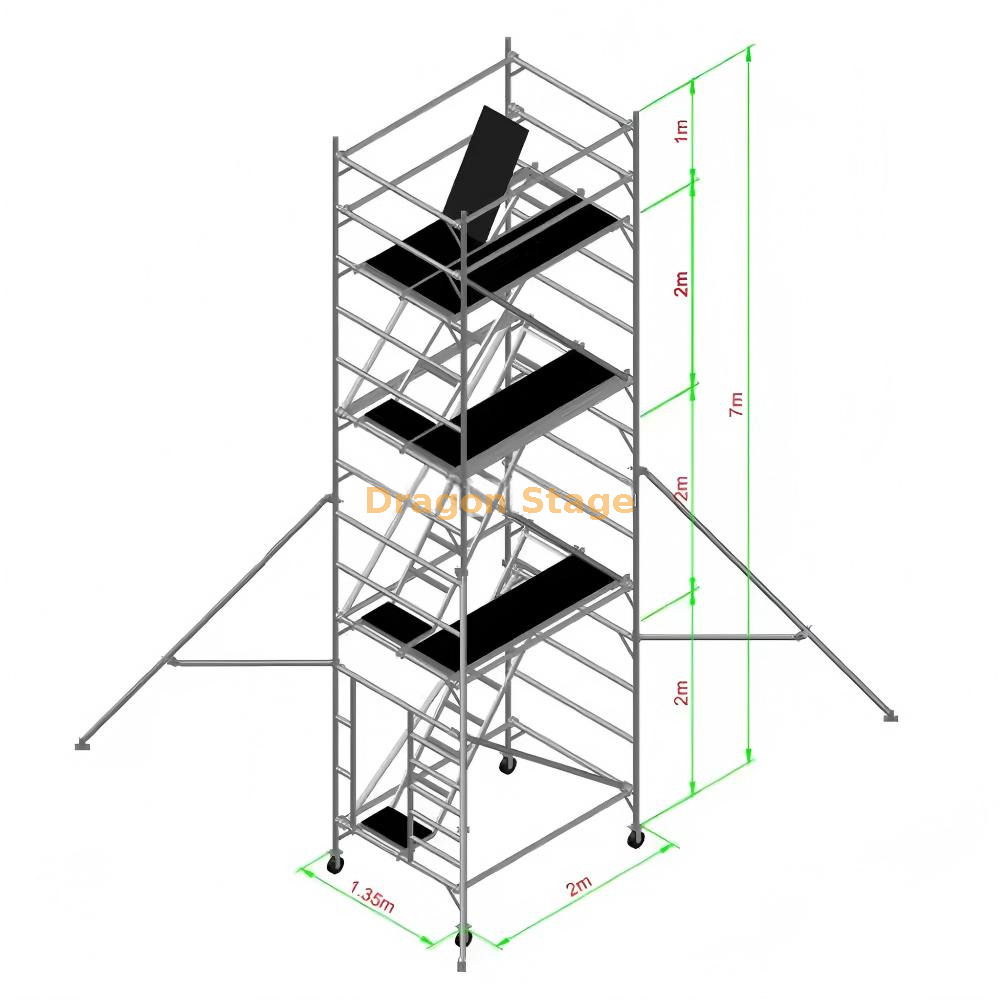 7m Custom Wooden Deck Double Scaffolding with Clambing Ladders 7m 定制木甲板双层脚手架,带攀爬梯