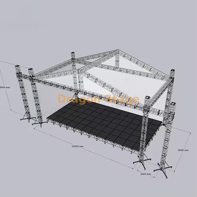 15x8x8m Peak Roof Truss with Dual 2m Line Array Wings 15x8x8m 尖顶屋顶桁架,带双 2m 线阵列翼