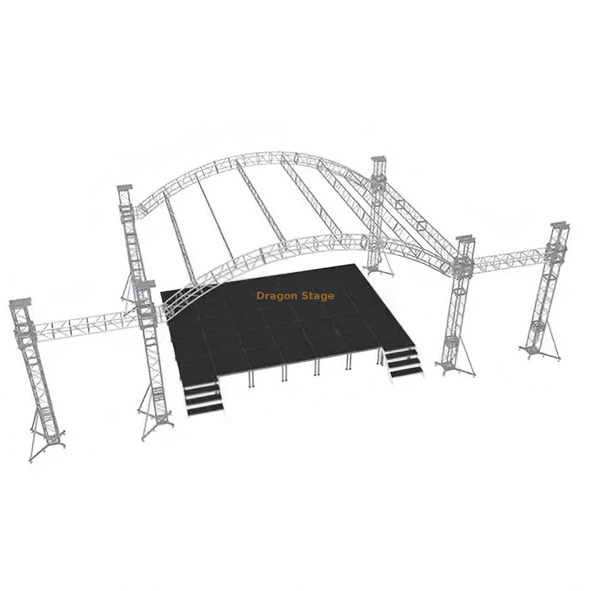 10x9x7m Curved Roof Aluminum Stage Truss System with Speaker Wings 10x9x7m 弧形屋顶铝制舞台桁架系统,带扬声器翼