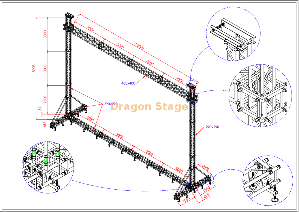 12x8.5m Heavy Duty Aluminum Mobile LED Screen Portal Truss System 12x8.5m 重型铝制移动 LED 屏幕门户桁架系统