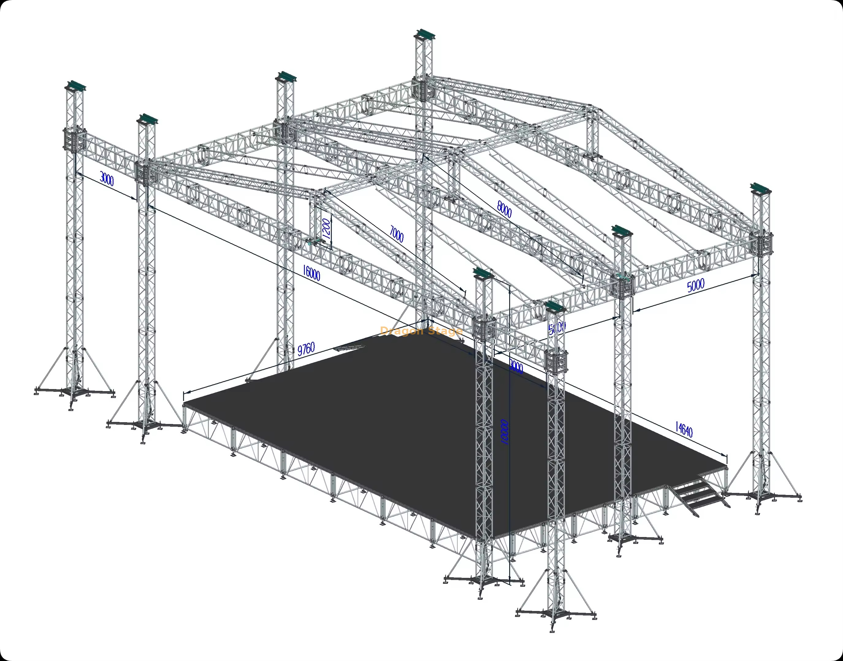 16x10x10m Professional Large-Scale Outdoor Stage Truss System 16x10x10米专业大型户外舞台桁架系统