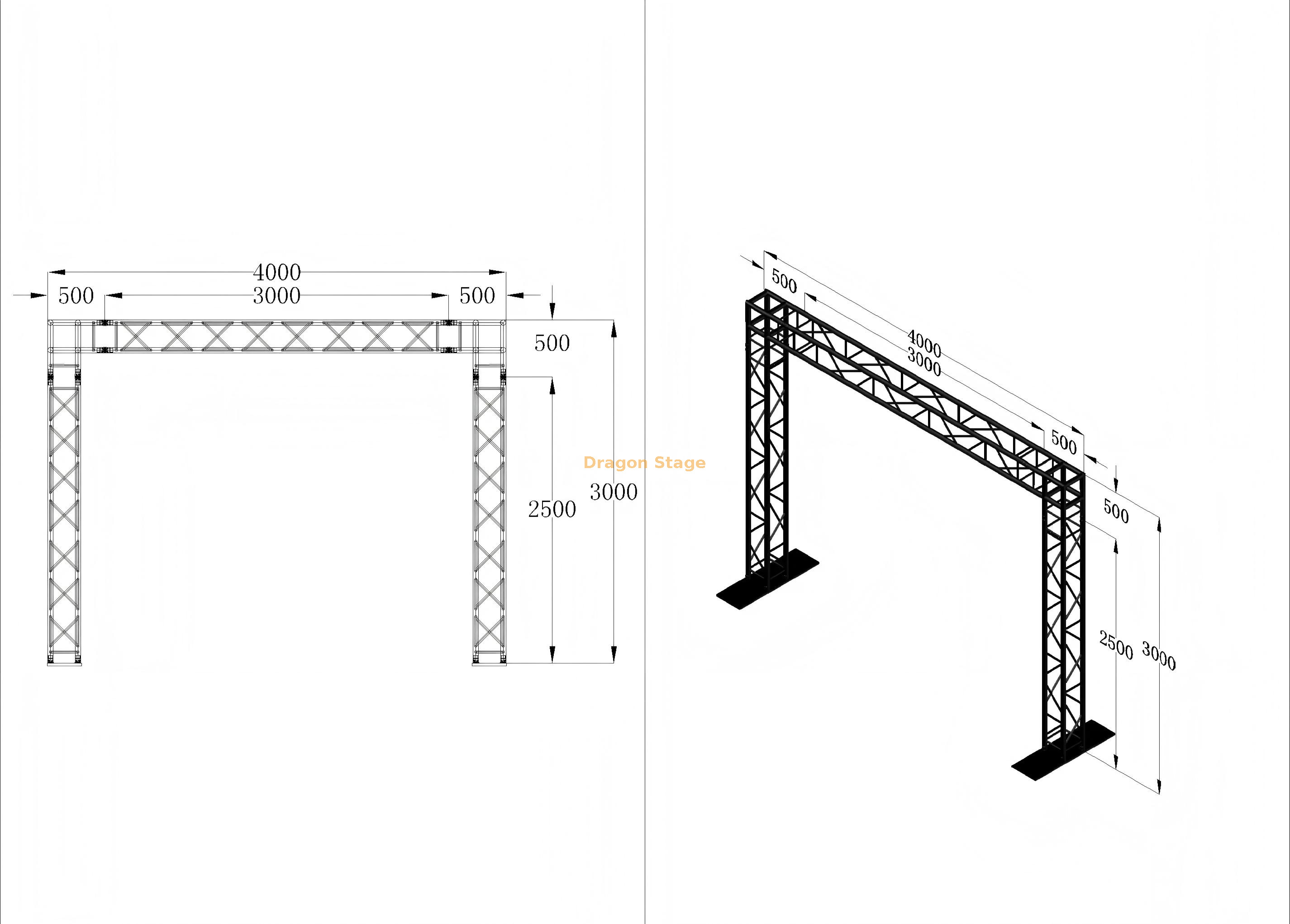 Aluminum Alloy Mobile Goalpost Truss System for LED Screens and Stage Lighting 用于 LED 屏幕和舞台照明的铝合金移动门柱桁架系统