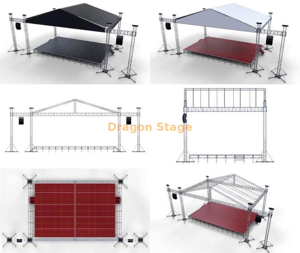 16x10x10m Peak Roof Truss System with Dual 3m LED Screen Wings 16x10x10m 尖顶屋顶桁架系统,带双 3m LED 屏幕翼