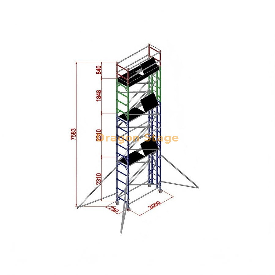 0.75x2x7.53M Aluminum Custom Bracket Single Scaffold Tower 0.75x2x7.53M 铝制定制支架单脚手架塔