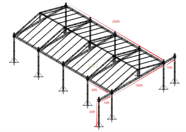户外便携式展览音乐会活动婚礼舞台照明扬声器铝桁架搭配弯曲屋顶LED展示桁架TUV SGS CE 200x100x40ft