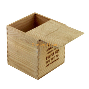 棕色松木盒滑盖木制未完成的储物盒，带滑动顶部丝网印刷徽标