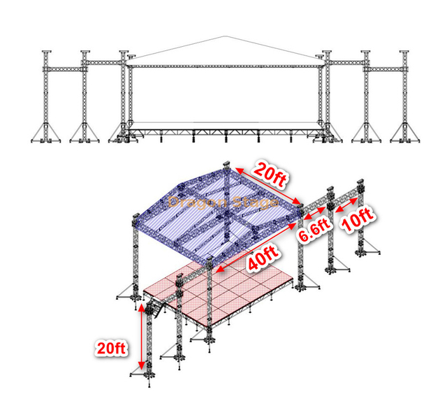 海滩铝制屋顶桁架设计活动的成本40x20x20ft 12x6x6m