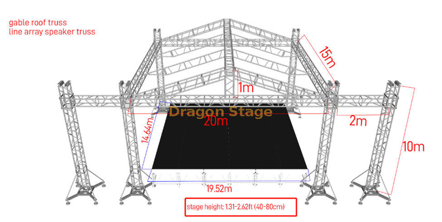 铝制活动音乐会山墙屋顶桁架阵列扬声器桁架20x15x10m 