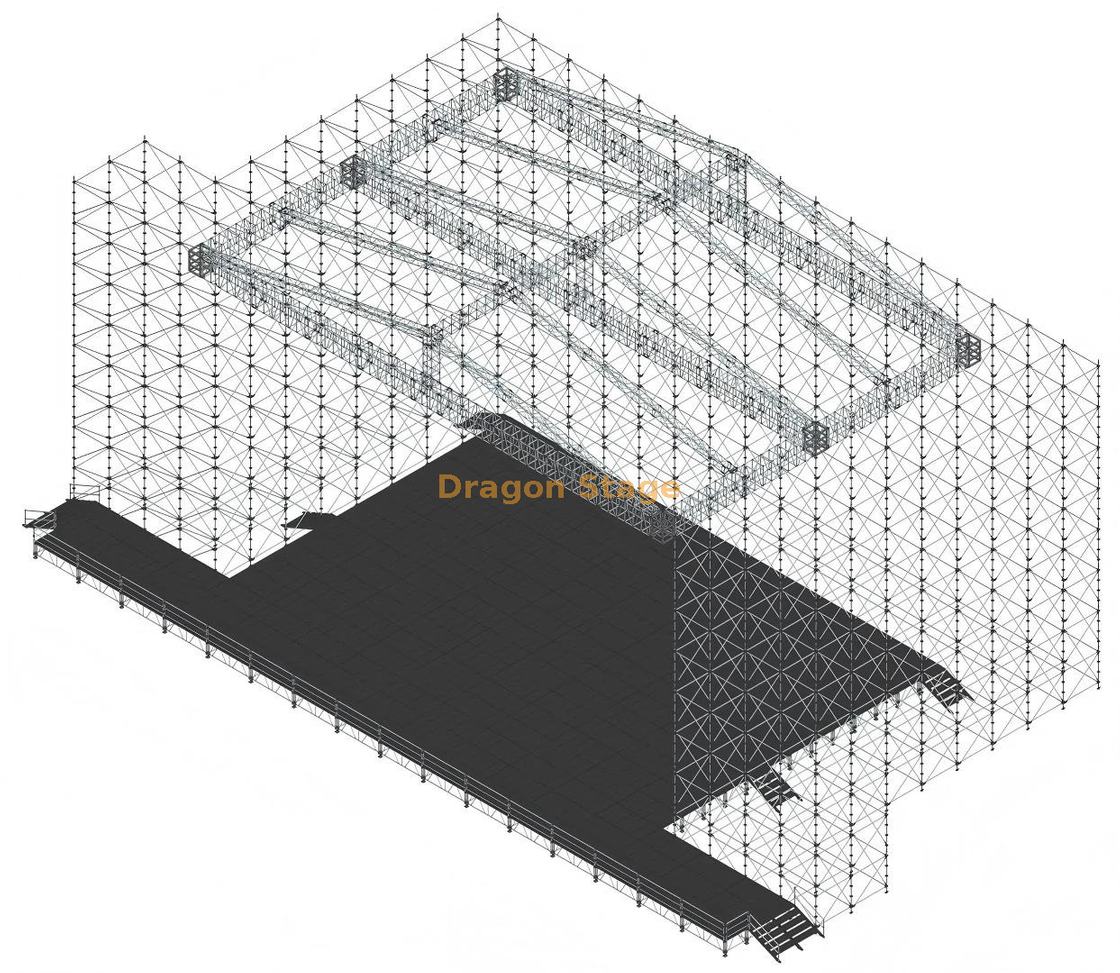 20x20米大跨度金字塔屋顶桁架系统，带3根大跨度梁，用于分层系统