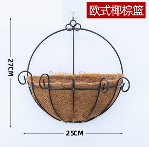 模拟的紫罗兰色墙壁悬挂兰花大刺绣人造塑料花丝绸花黑色椰子棕色篮子+粘钩