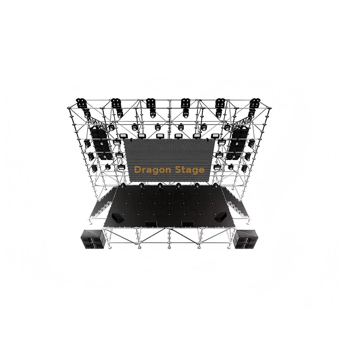 12x2x10m Ringlock LED 背景结构，带 8x4x2m Ringlock 舞台和 2 个楼梯