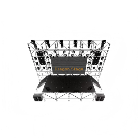 12x2x10m Ringlock LED 背景结构，带 8x4x2m Ringlock 舞台和 2 个楼梯