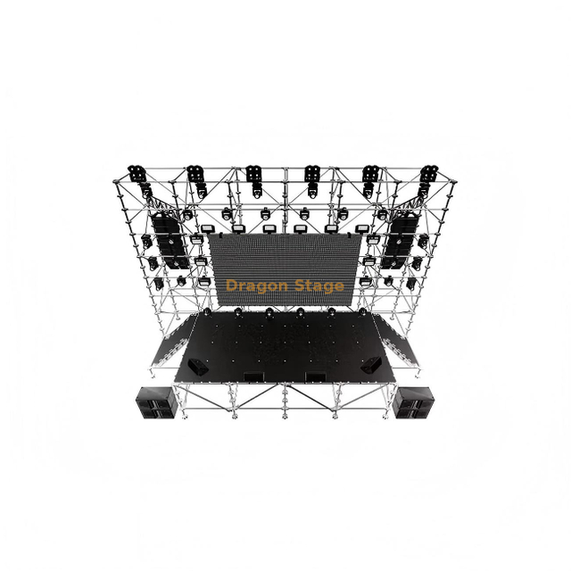 12x2x10m Ringlock LED 背景结构，带 8x4x2m Ringlock 舞台和 2 个楼梯