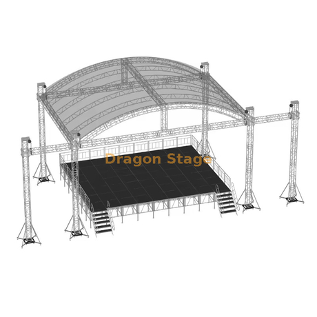 15x10x8m 铝制弧形屋顶桁架系统，带双 2m 侧翼，适用于音乐会舞台