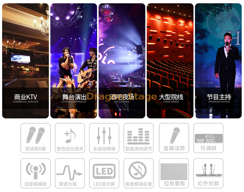 详细详细介绍专业无线麦克风户外表演阶段ktv会议室一个带两个麦克风家用卡拉OK唱歌（4）