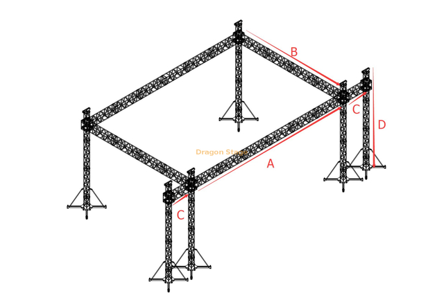 桁架舞台显示桁架照明铝，用于音乐会10x8x5m，带2线阵列2m