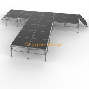 7.32x7.32m T 形模块化铝制移动舞台，带楼梯 - 高度可调（0.8m）