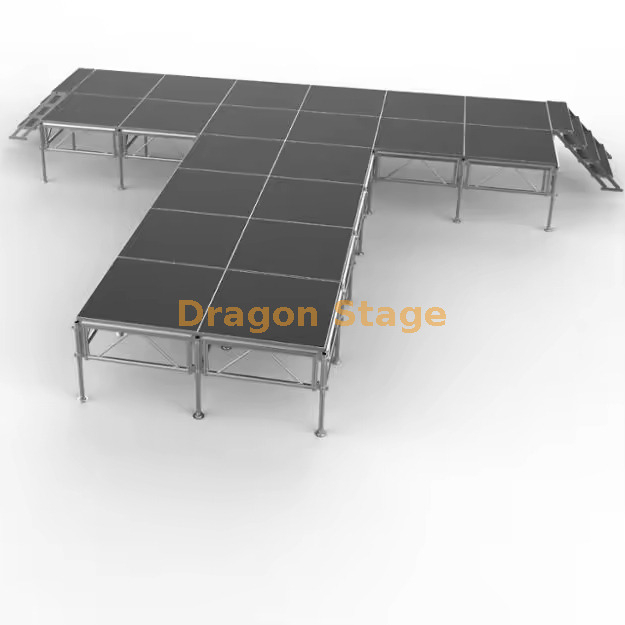 7.32x7.32m T 形模块化铝制移动舞台，带楼梯 - 高度可调（0.8m）