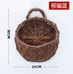 模拟的紫罗兰色墙壁悬挂兰花大刺绣人造塑料花丝绸花棕色柳树编织篮+粘钩