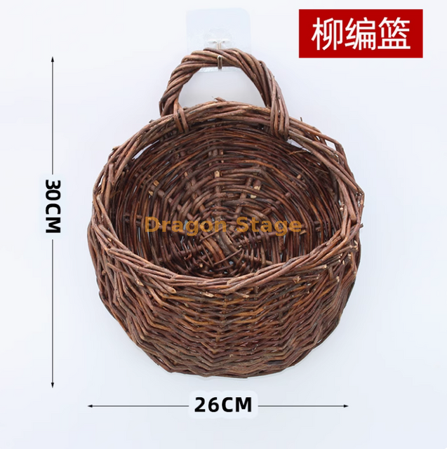 模拟的紫罗兰色墙壁悬挂兰花大刺绣人造塑料花丝绸花棕色柳树编织篮+粘钩