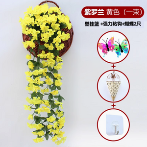 模拟的紫罗兰色墙壁悬挂兰花大刺绣人造塑料花丝绸花藤黄1大紫罗兰递送钩
