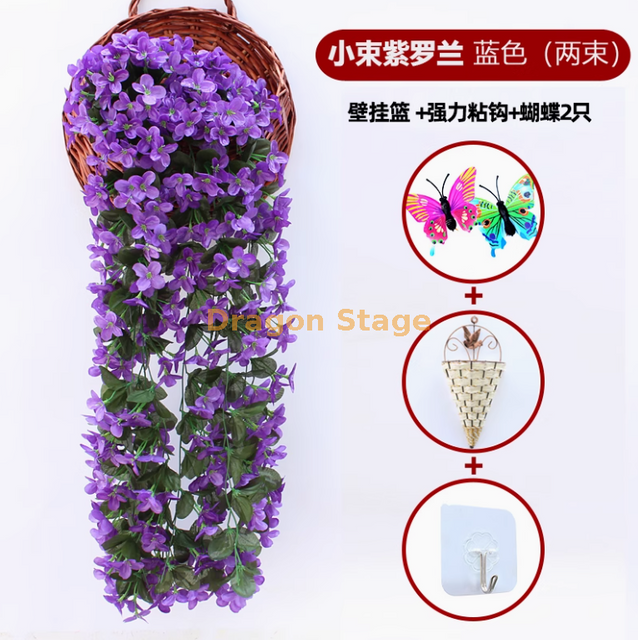 模拟的紫罗兰色墙壁悬挂兰花大刺绣人造塑料花丝绸花藤深蓝色2小紫罗兰篮子钩