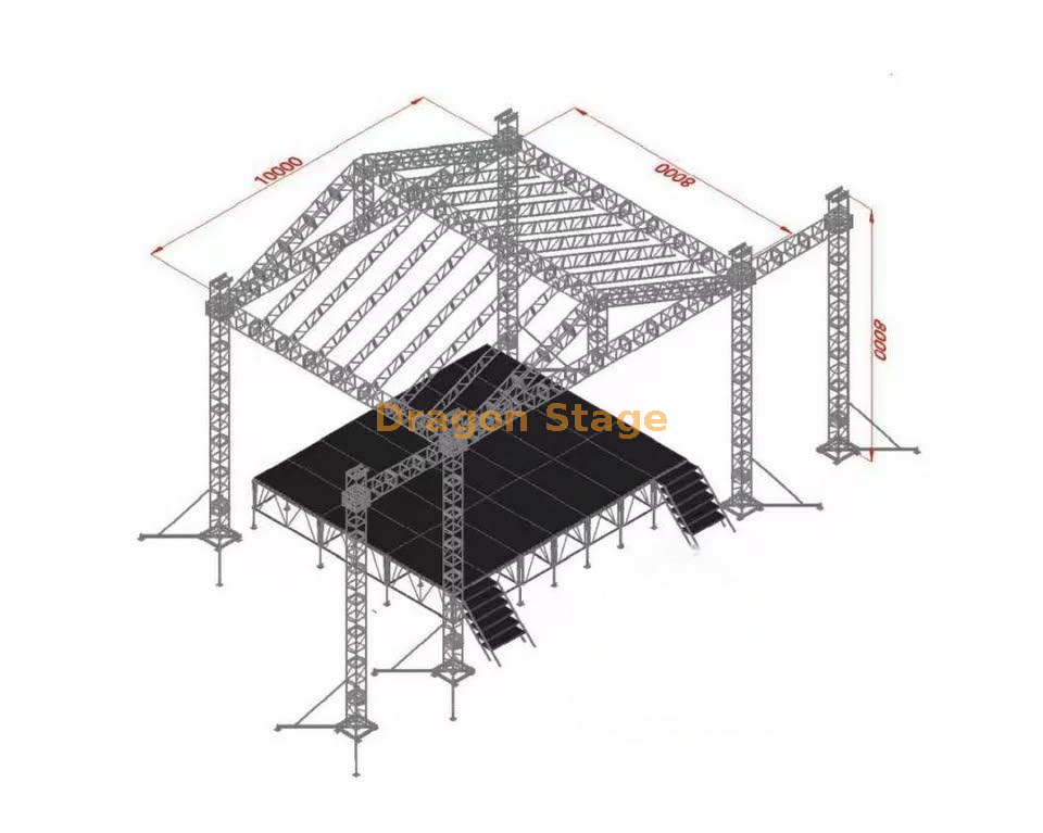 铝制便携式室外舞台设计车顶桁架结构10x8x8m