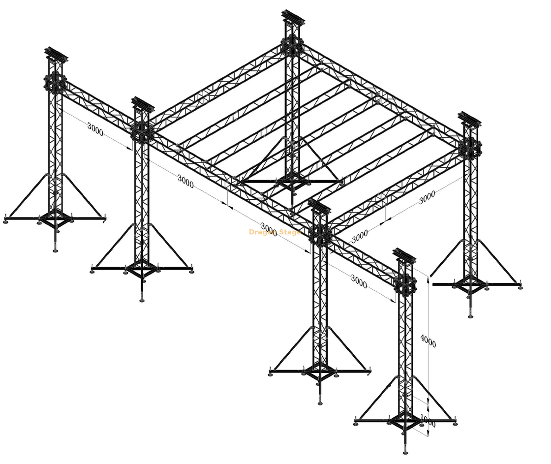 6x6x5m 平屋顶铝制舞台桁架系统，带 5m 高和 3m 扬声器翼