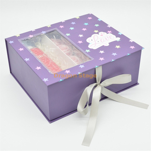 定制紫色卡通印花花盒纸板纸包装礼品盒工艺盒带透明盖