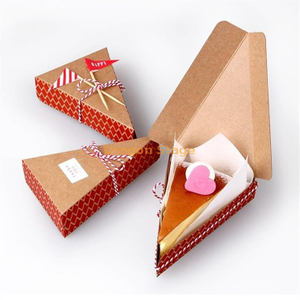 定制个性三角包装纸盒圣诞白色蛋糕盒散装迷你冰淇淋蛋糕切片盒带透明盖
