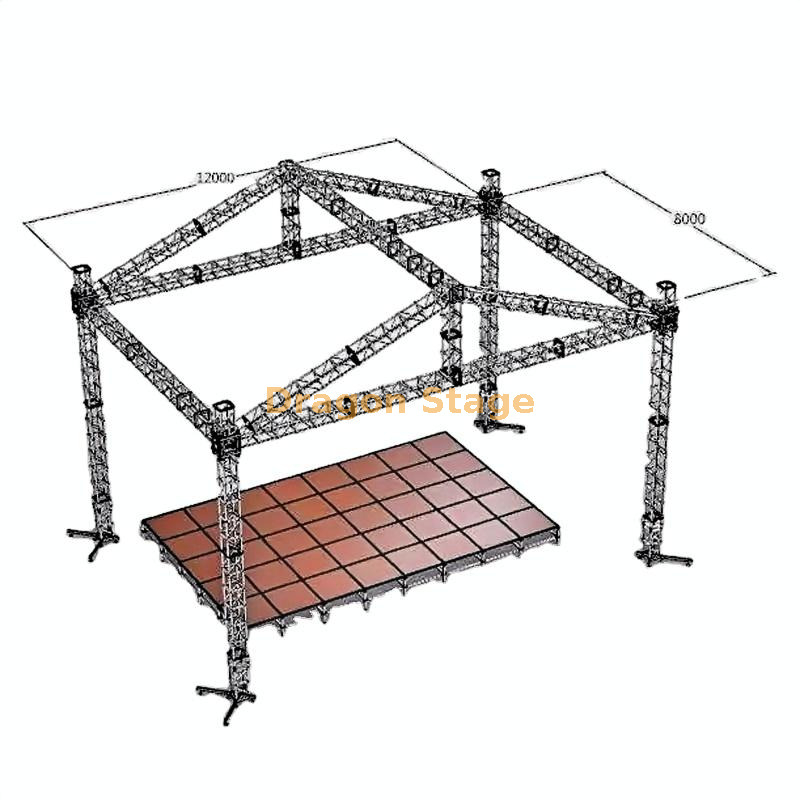 方形铝制便携式喷泉舞台带有屋顶桁架系统12x6x6m