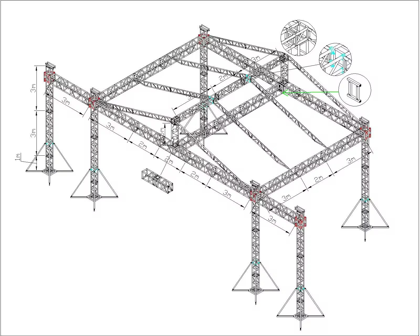 完整套装便携式铝合金桁架屋顶12x8x7m，带4x8英尺木制平台