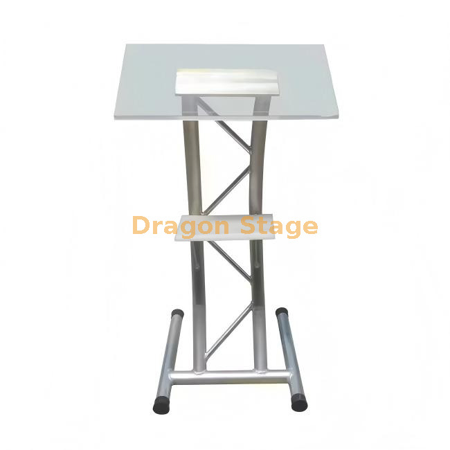 现代透明亚克力讲台，带银色铝桁架框架