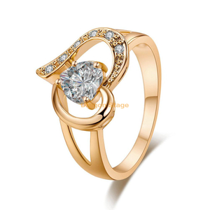 批发女士珠宝玫瑰金锆石心形沙特阿拉伯 18k 24k 金订婚结婚戒指