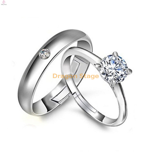 新时尚婚礼情人银情侣订婚钻石结婚戒指