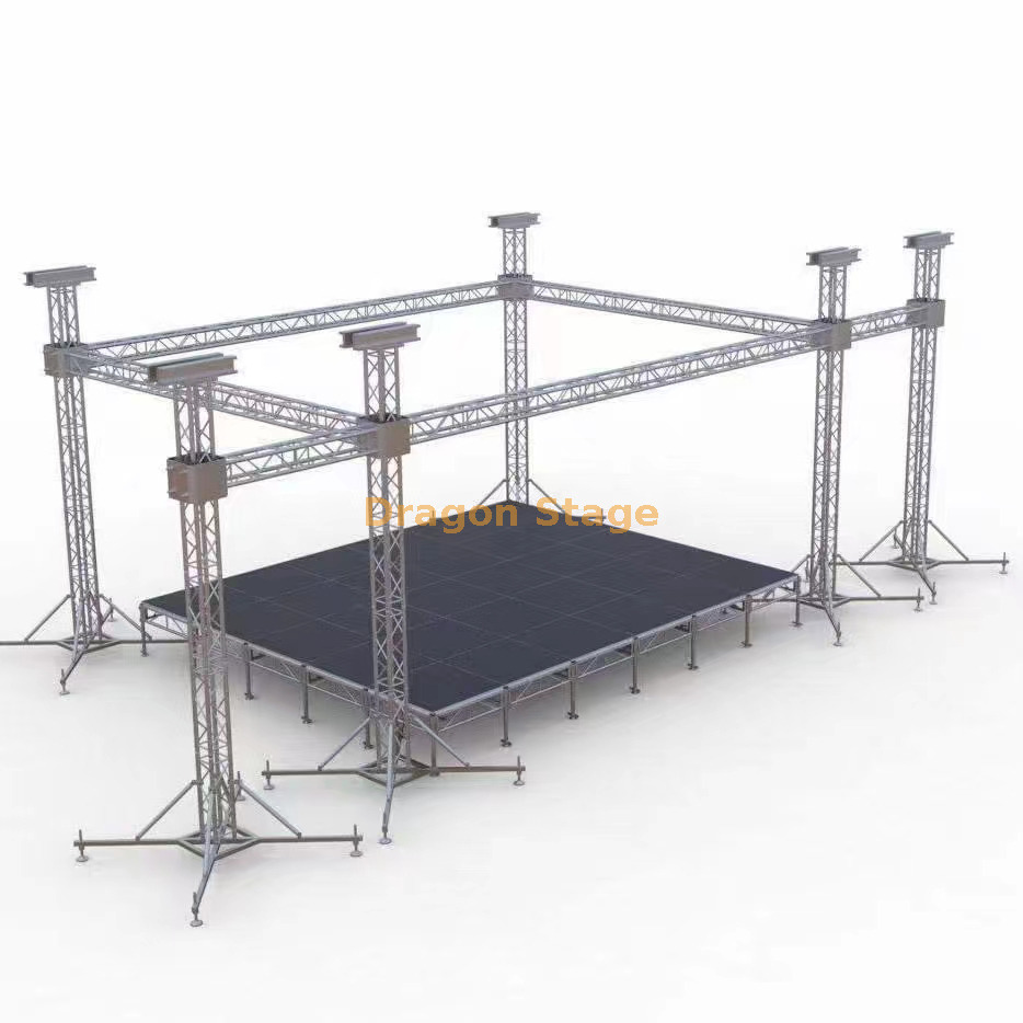 室内现场音乐舞台设置桁架阶段6x6x6m，带线阵列2M