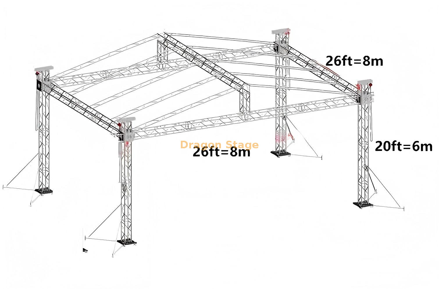 事件部分8x8x6m的铝照明方形屋顶桁架结构