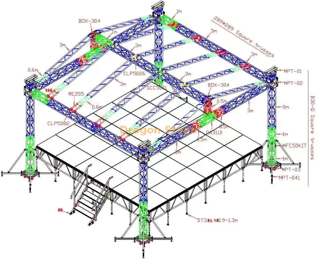 适用于音乐会和活动的定制户外坡屋顶桁架结构 8x7x5m