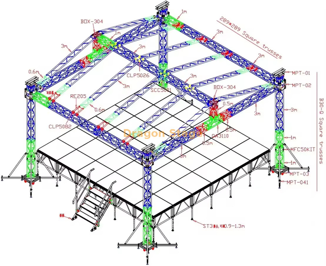 适用于音乐会和活动的定制户外坡屋顶桁架结构 8x7x5m