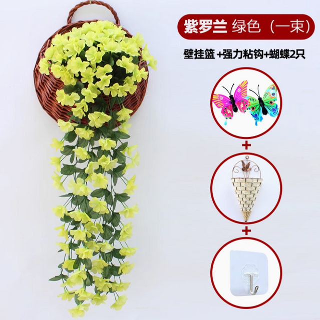 模拟的紫罗兰色墙壁悬挂兰花大刺绣人造塑料花丝绸藤条绿色1大紫罗兰递送钩