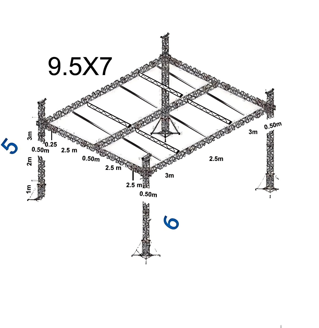 简单的快速平坦屋顶桁架9.5x7m