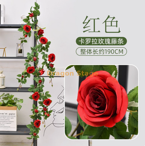 模拟的玫瑰藤室软装饰葡萄藤空调管装饰装有大红色花冠玫瑰藤1