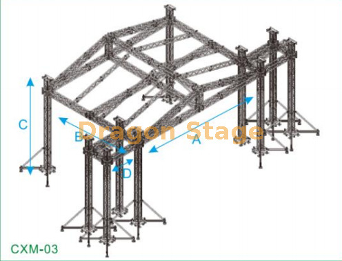 20x12x8 大型音乐会舞台桁架，带 PA 桁架塔 2m