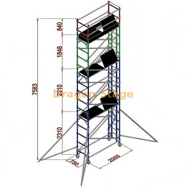 0.75x2x7.53M 铝制定制支架单脚手架塔