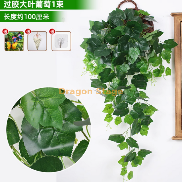 模拟的紫罗兰色墙壁悬挂兰花大刺绣人造塑料花丝绸花绿色大叶铁线葡萄（带有三角篮）