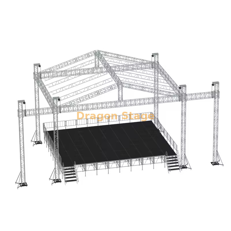 10x5x7m 铝制斜屋顶桁架舞台系统，带双 2m 扬声器翼