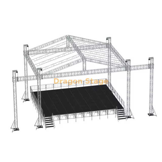 10x5x7m 铝制斜屋顶桁架舞台系统，带双 2m 扬声器翼