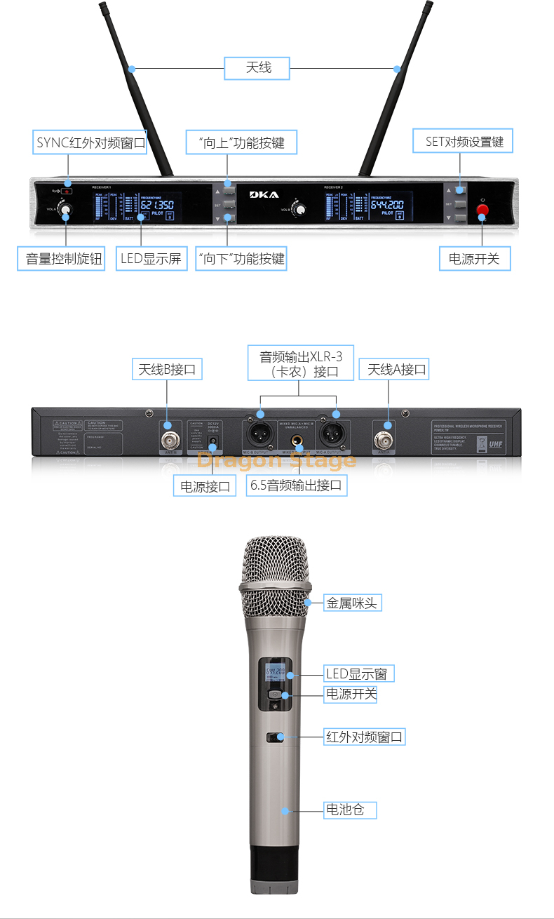 专业无线麦克风户外表演舞台演奏阶段KTV会议室一个带有两个麦克风家用卡拉OK唱歌的详细信息（4）